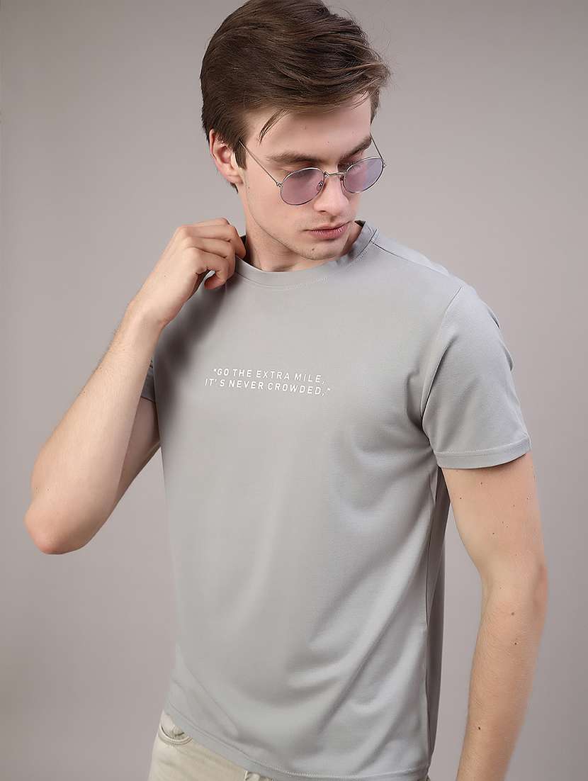 grey cotton blend plain tshirt