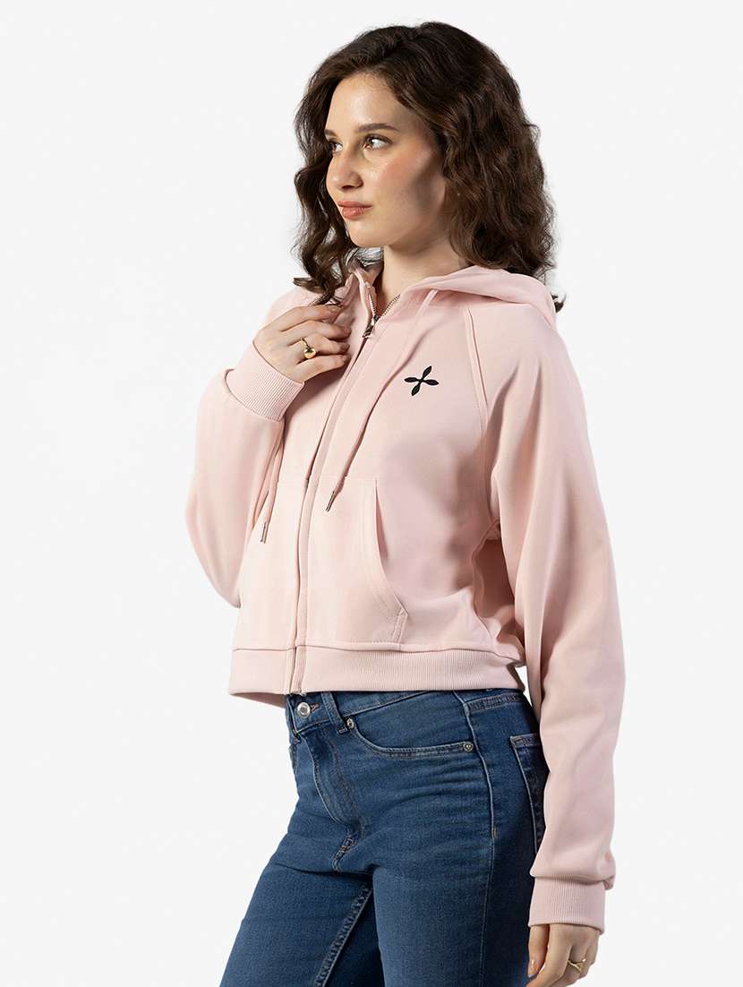 Women Solid Long Sleeve Hooded Crop Sweatshirt - 22363234 -  Standard Image - 3
