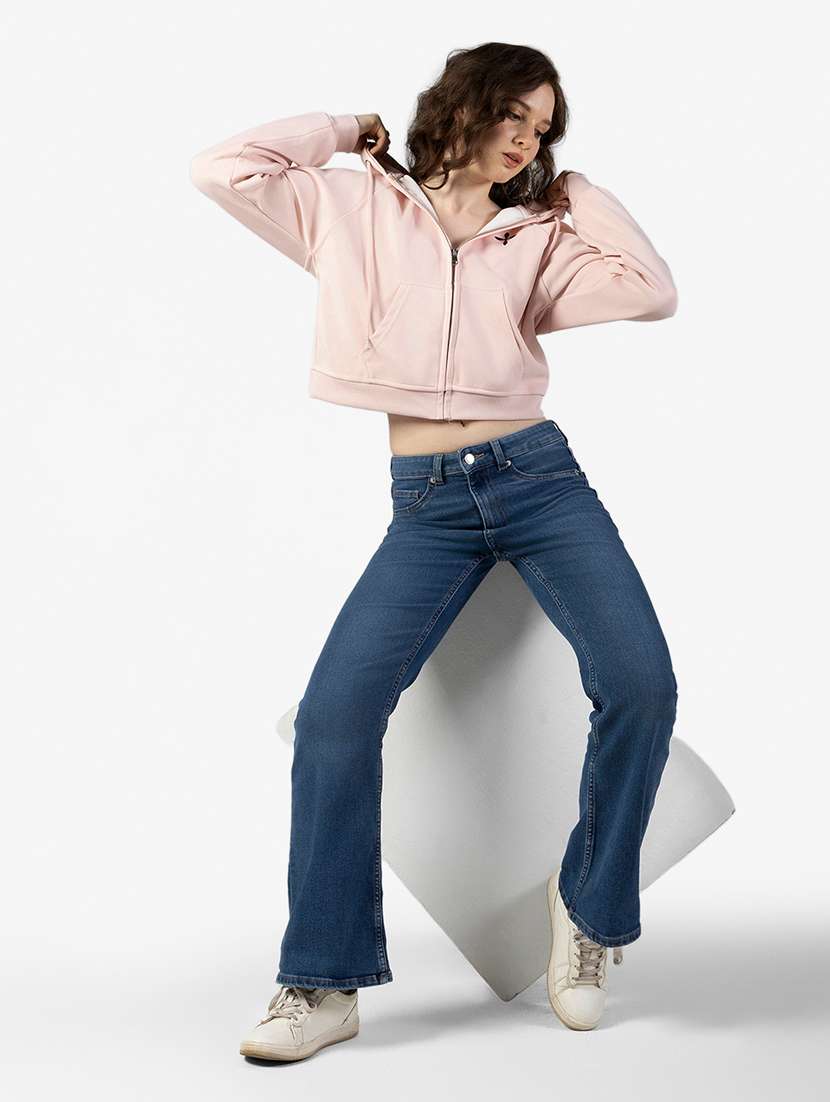 Women Solid Long Sleeve Hooded Crop Sweatshirt - 22363234 -  Standard Image - 5