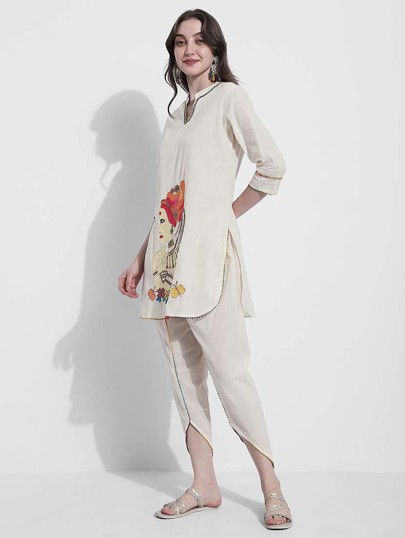 women solid with work three quarter sleeve dhoti kurta set - 22363238 -  Standard Image - 3