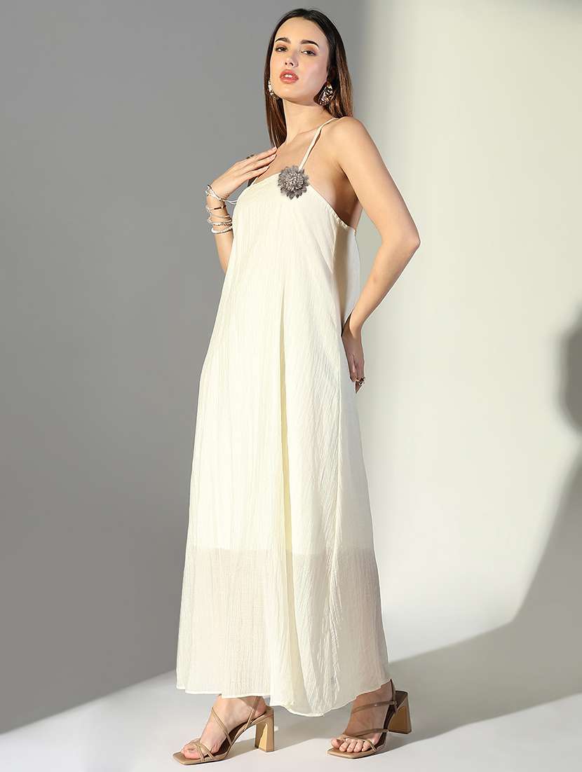 women solid shoulder strap a-line dress with drape over - 22363242 -  Standard Image - 3
