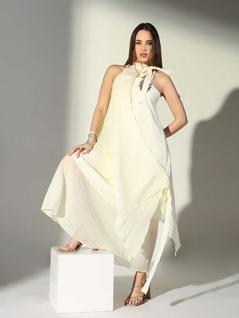 women solid shoulder strap a-line dress with drape over - 22363242 -  Standard Image - 5