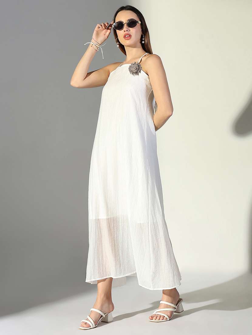 women solid shoulder strap a-line dress with drape over - 22363243 -  Standard Image - 3