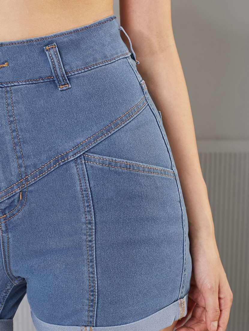 women solid high rise denim shorts - 22363249 -  Standard Image - 3