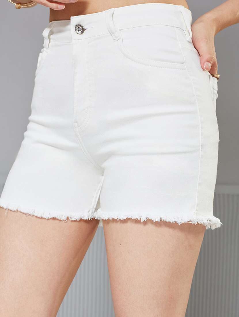 women solid high rise denim shorts - 22363252 -  Standard Image - 3