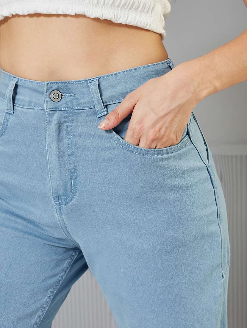 women solid high rise denim shorts - 22363253 -  Standard Image - 3