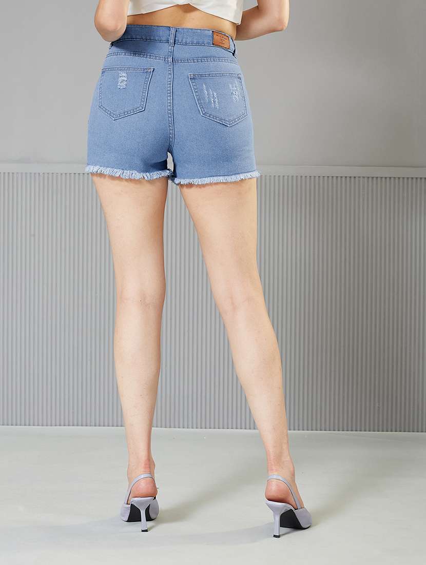 women distressed high rise denim shorts - 22363255 -  Standard Image - 3