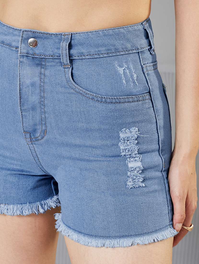 Women Distressed High Rise Denim Shorts - 22363256 -  Standard Image - 3