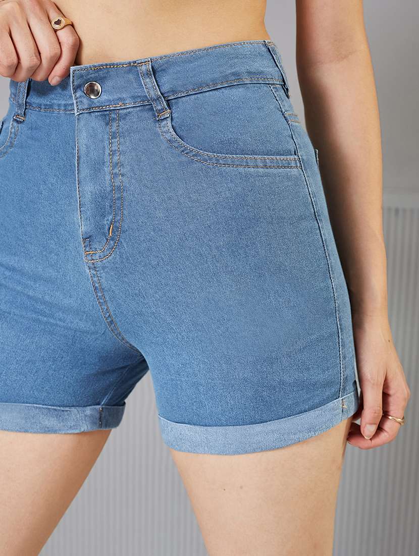 women solid high rise denim shorts - 22363259 -  Standard Image - 3