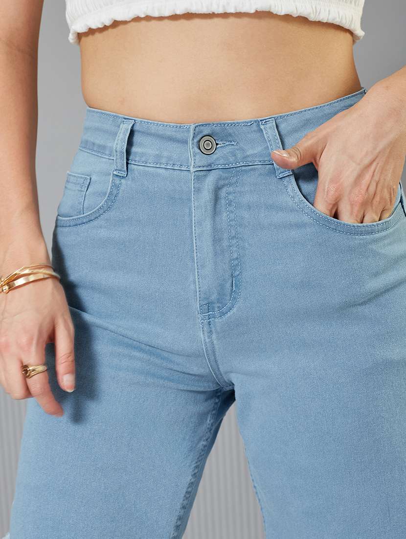 women solid high rise denim shorts - 22363262 -  Standard Image - 3