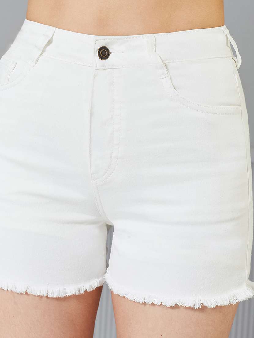 women solid high rise denim shorts - 22363263 -  Standard Image - 3