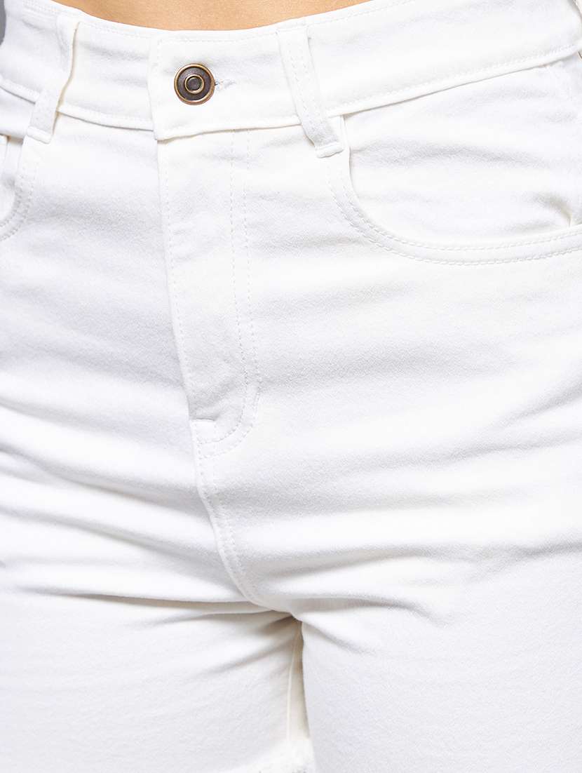 women solid high rise denim shorts - 22363267 -  Standard Image - 3