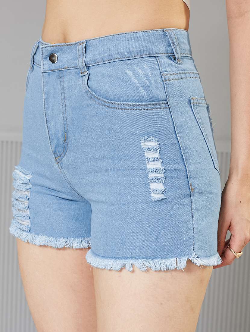 women distressed high rise denim shorts - 22363270 -  Standard Image - 3