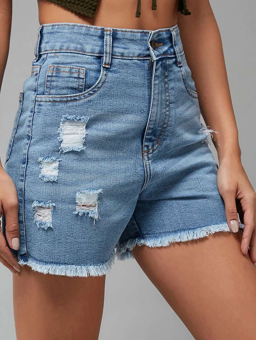 women distressed high rise denim shorts - 22363272 -  Standard Image - 3