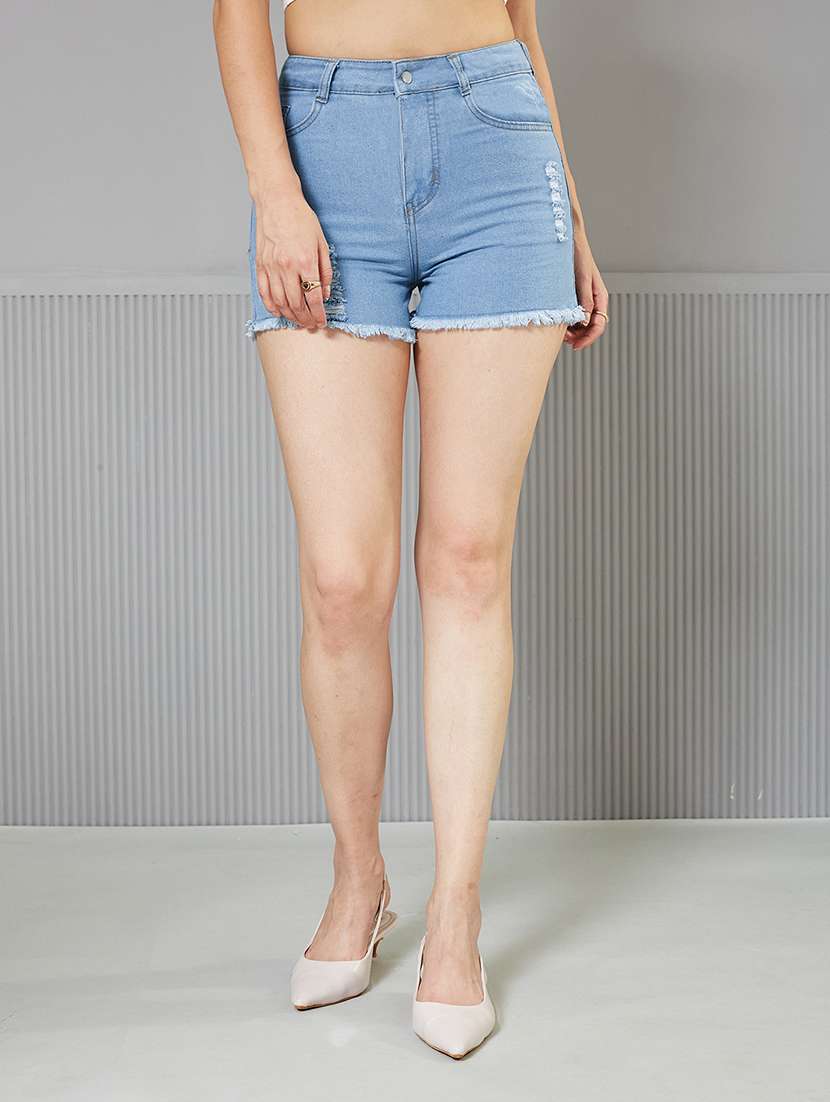 women distressed high rise denim shorts