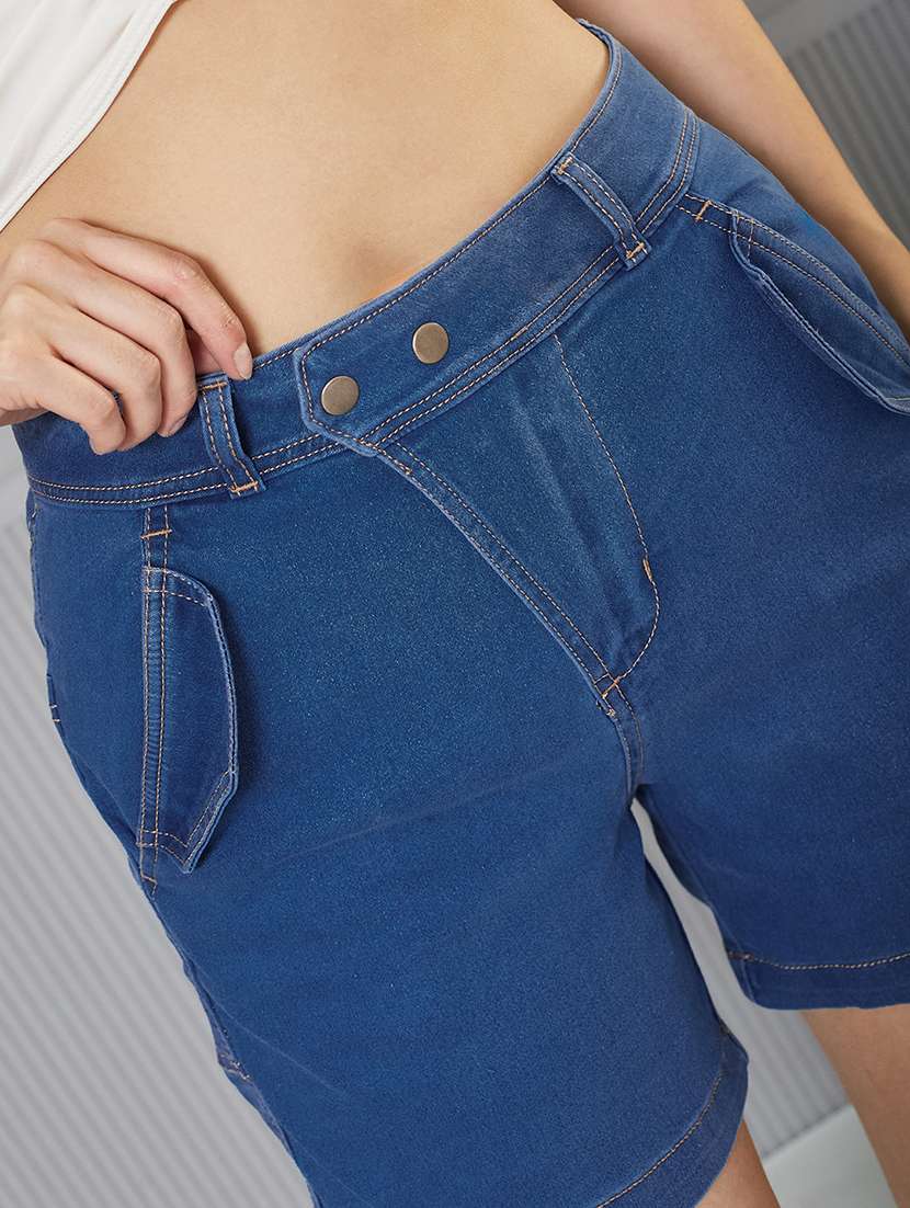women solid high rise denim shorts - 22363275 -  Standard Image - 3