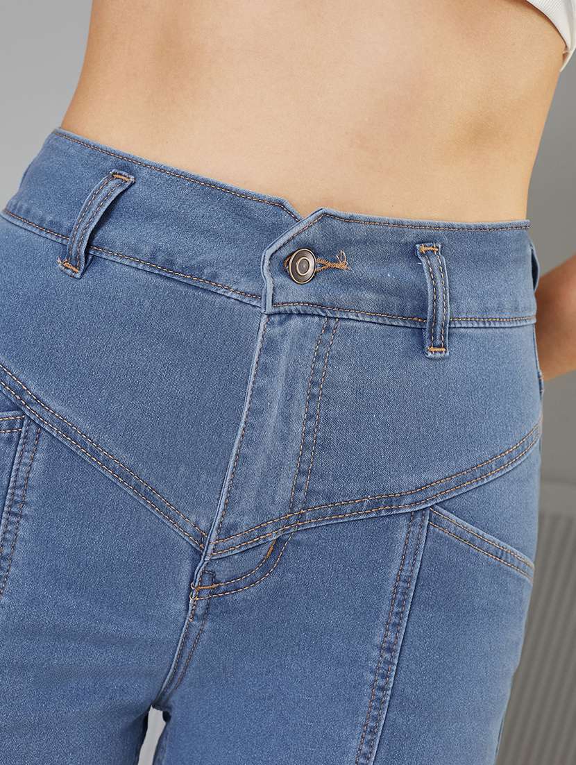 women solid high rise denim shorts - 22363276 -  Standard Image - 3