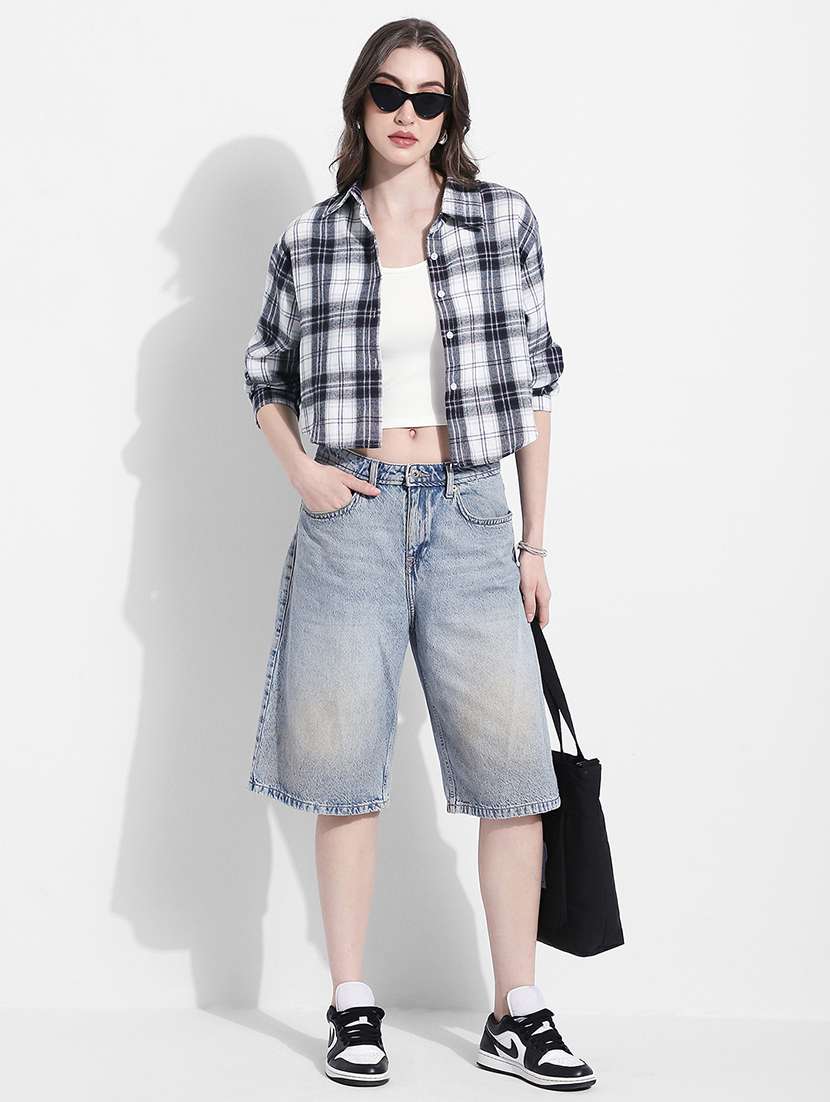 women checkered long sleeve crop shirt - 22363279 -  Standard Image - 5