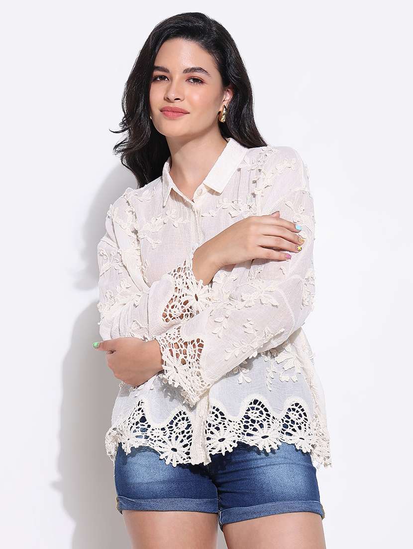 women self designed collared long sleeve shirt