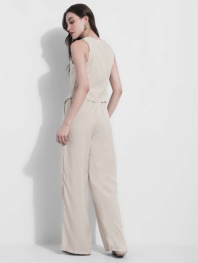 women solid vest top and trouser co-ord set - 22363295 -  Standard Image - 3