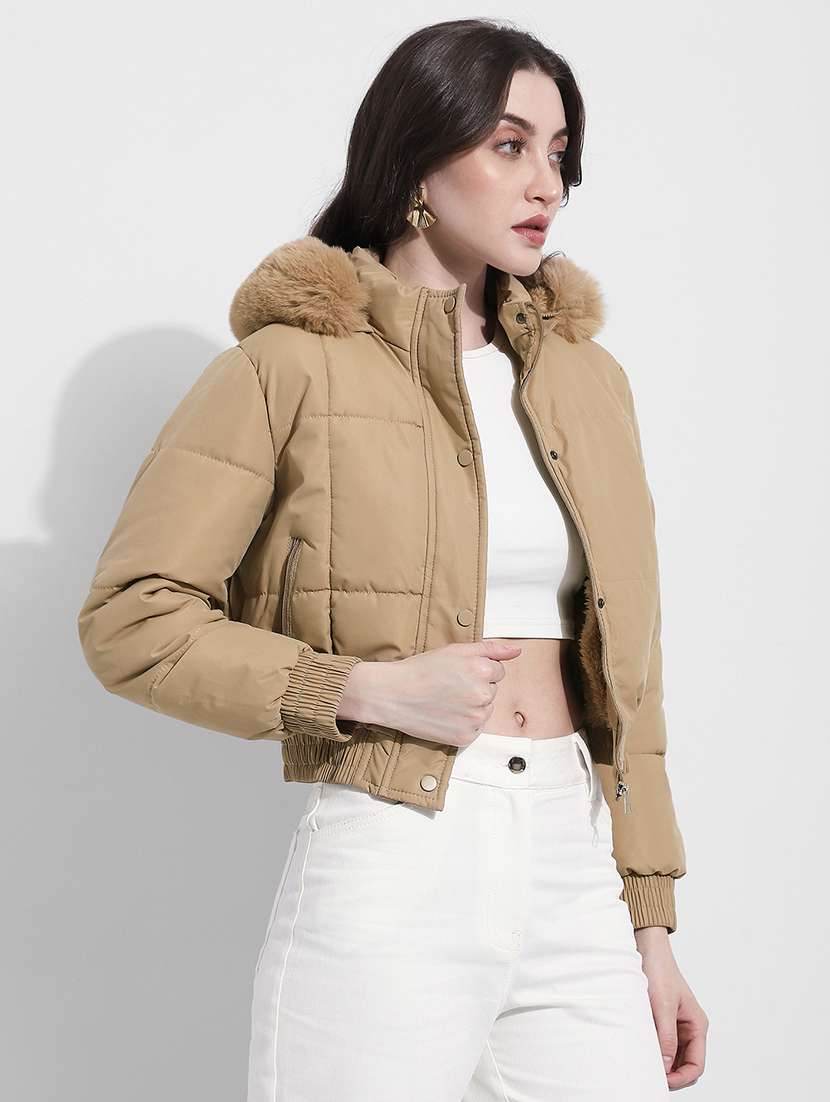 women solid long sleeve hooded quilted jacket - 22363299 -  Standard Image - 3