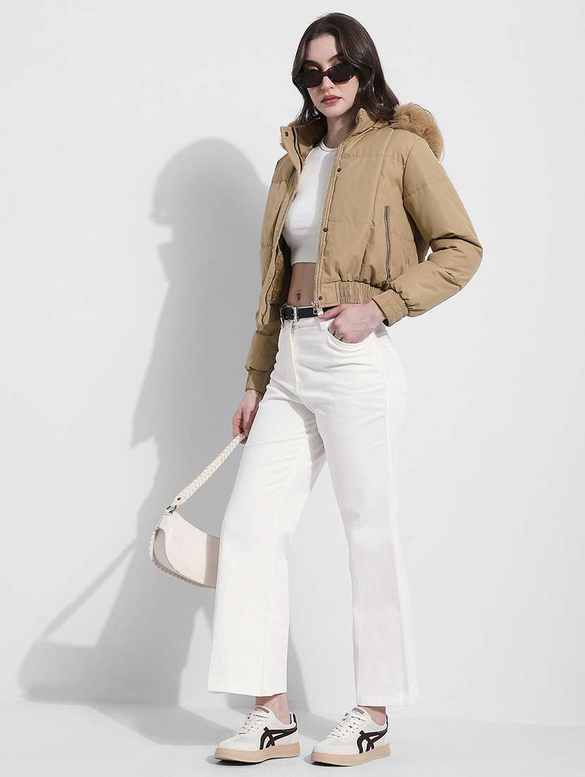 women solid long sleeve hooded quilted jacket - 22363299 -  Standard Image - 5