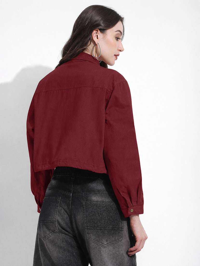 women solid long sleeve crop denim jacket - 22363302 -  Standard Image - 3