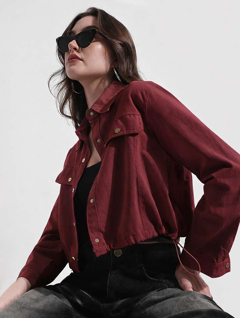 women solid long sleeve denim jacket