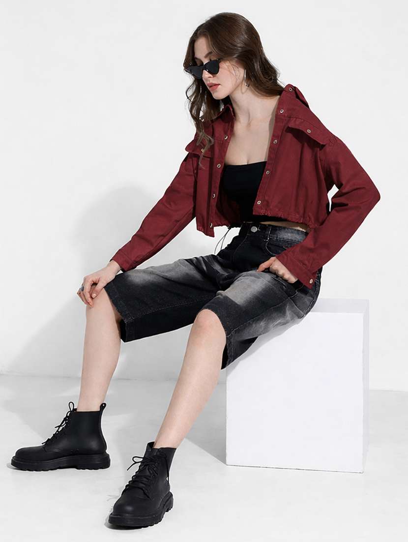 women solid long sleeve denim jacket - 22363305 -  Standard Image - 5