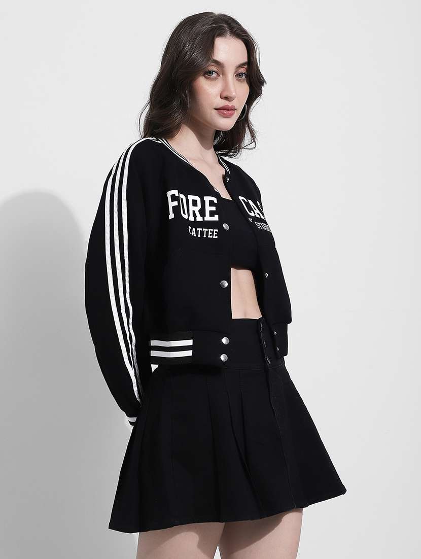 women printed long sleeve crop varsity jacket  - 22363306 -  Standard Image - 3