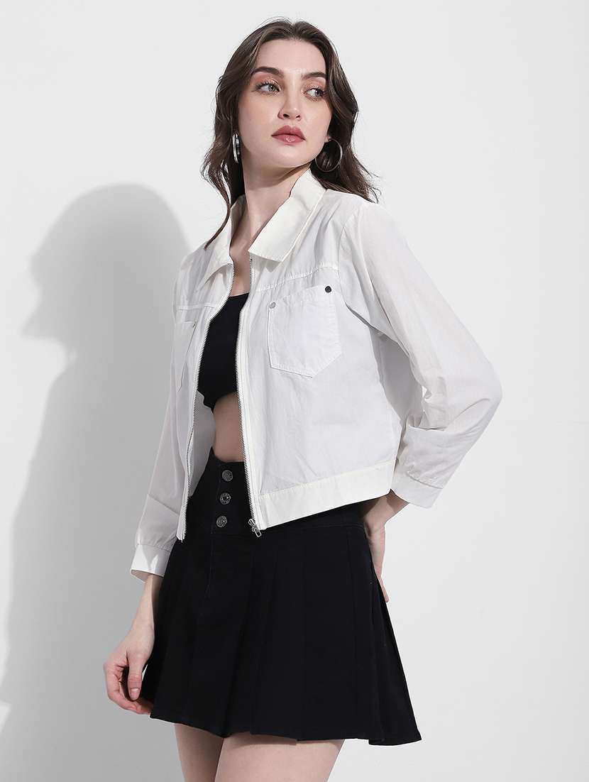 women solid long sleeve crop regular jacket - 22363307 -  Standard Image - 3