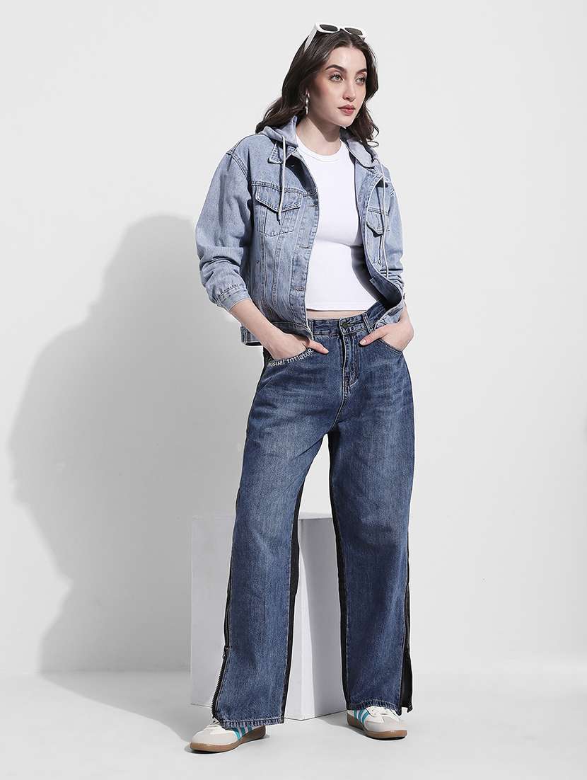 women solid long sleeve hooded denim jacket - 22363308 -  Standard Image - 5