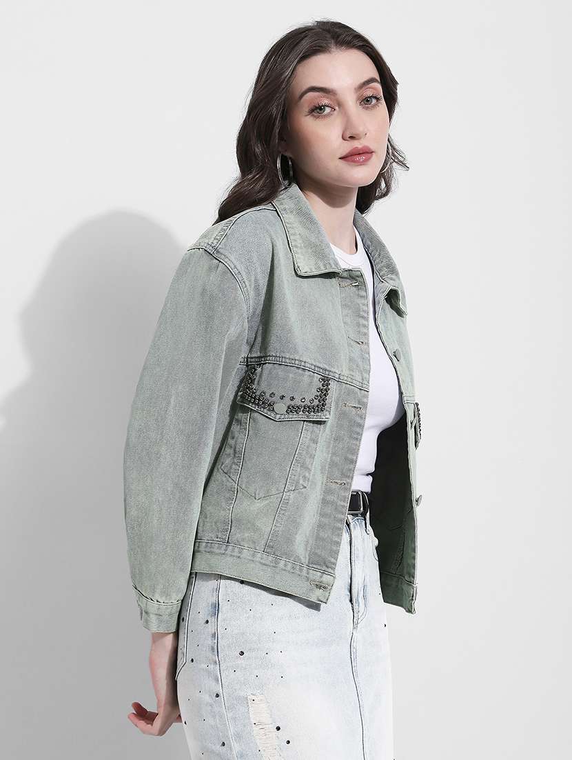 women solid long sleeve denim jacket - 22363309 -  Standard Image - 3