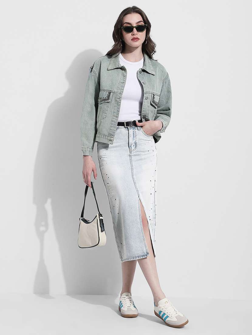 women solid long sleeve denim jacket - 22363309 -  Standard Image - 5