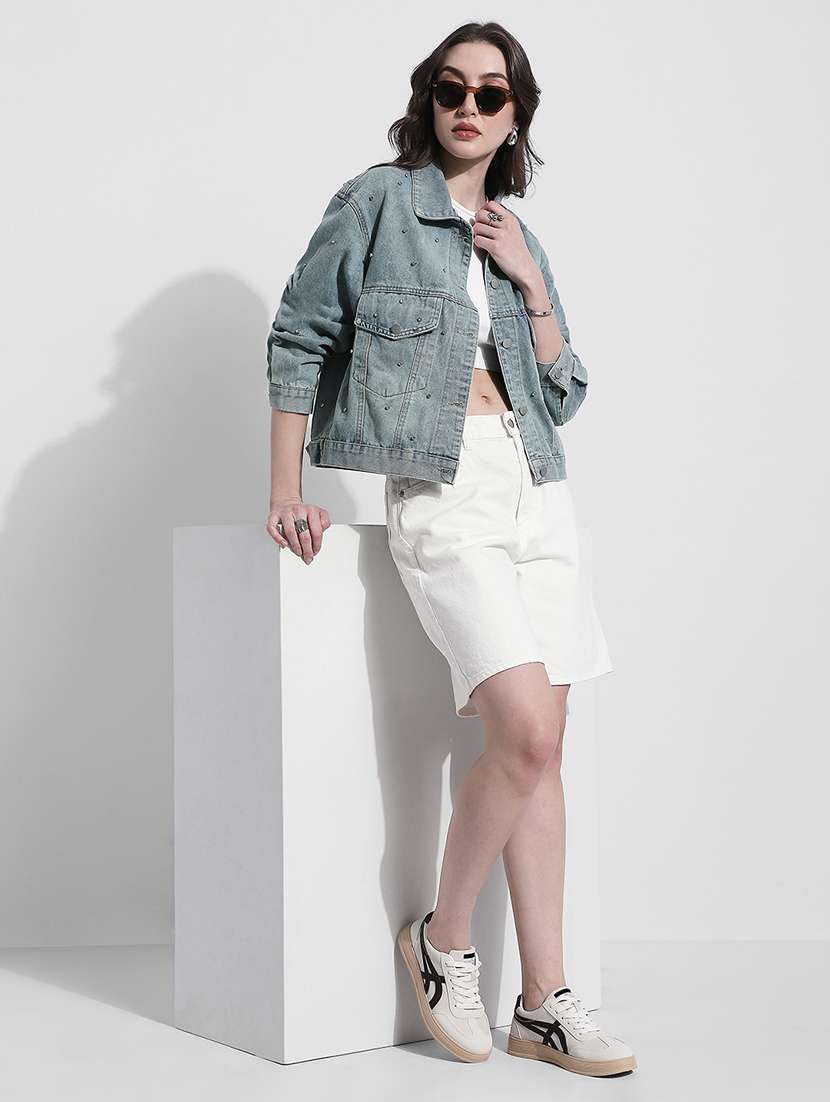 women solid long sleeve denim jacket - 22363310 -  Standard Image - 5