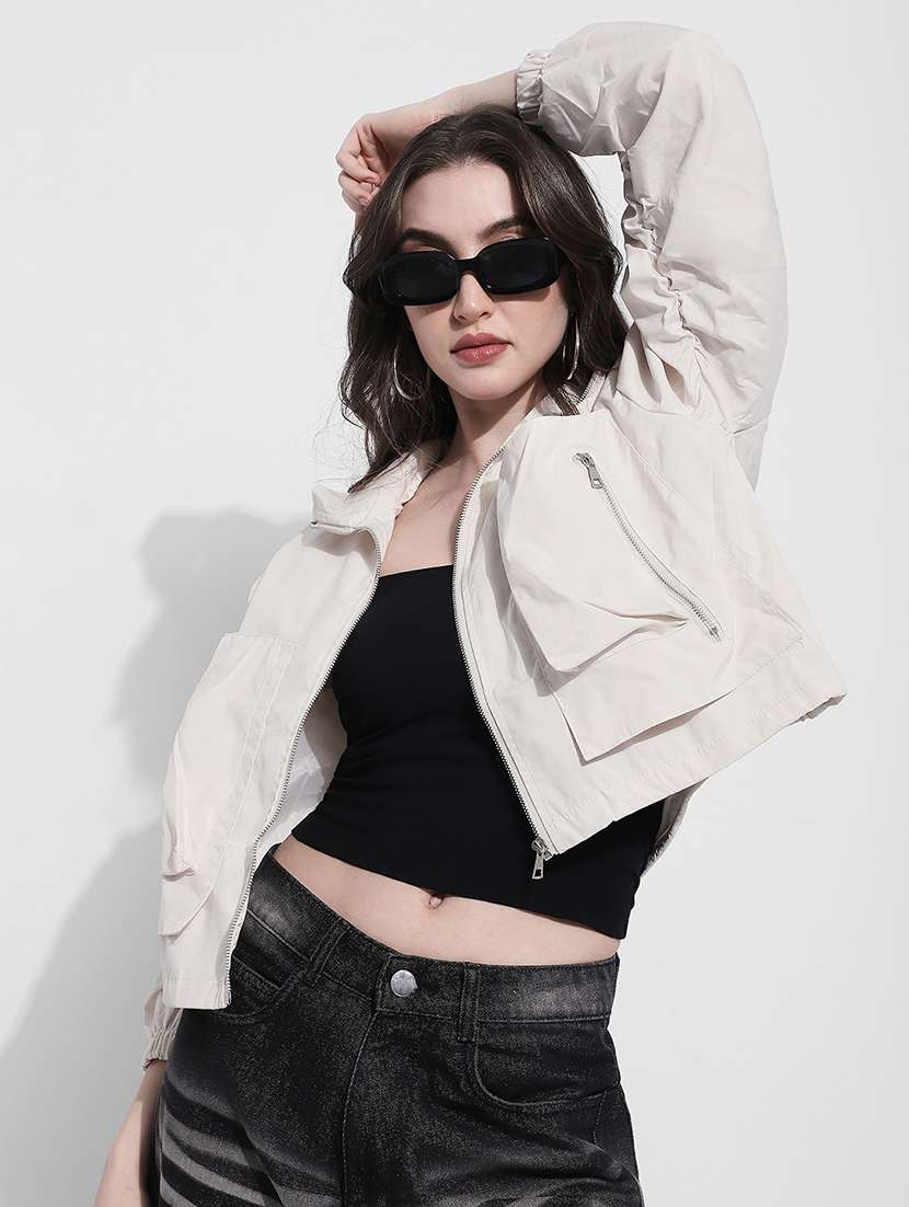 women solid long sleeve biker jacket