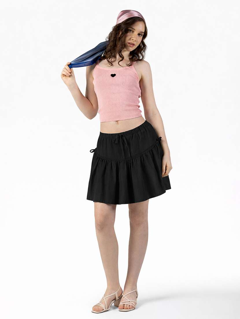 women solid mid rise tiered mini skirt - 22363315 -  Standard Image - 3