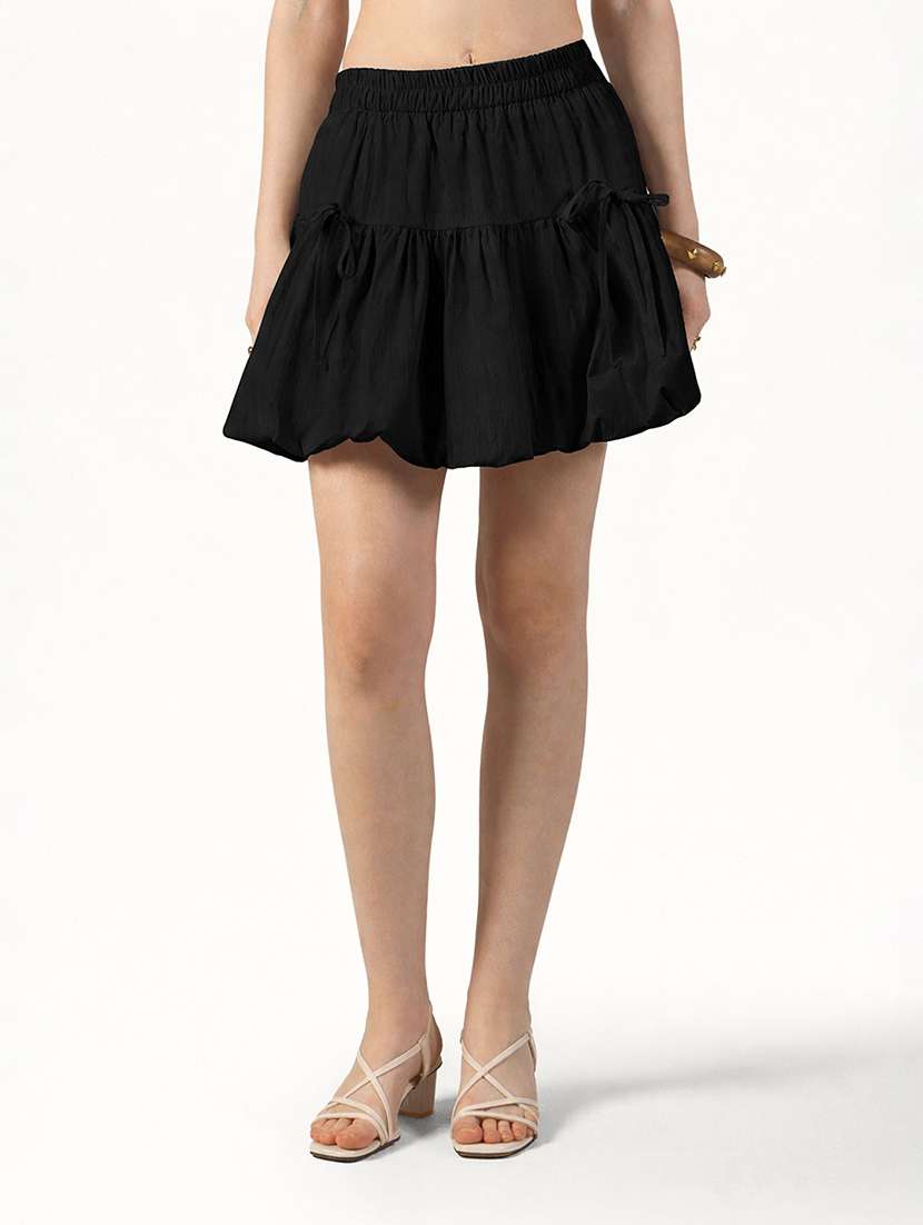 women solid mid rise ballon mini skirt