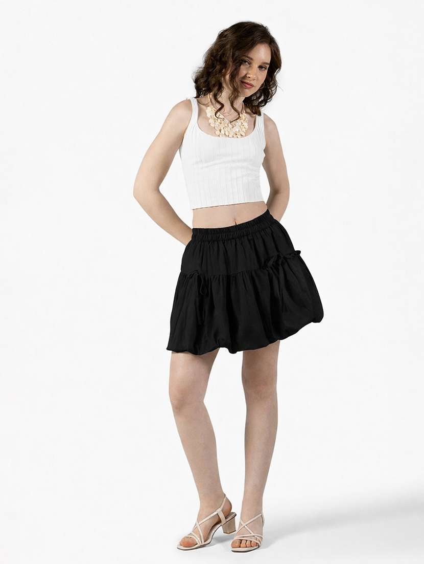 women solid mid rise ballon mini skirt - 22363316 -  Standard Image - 3