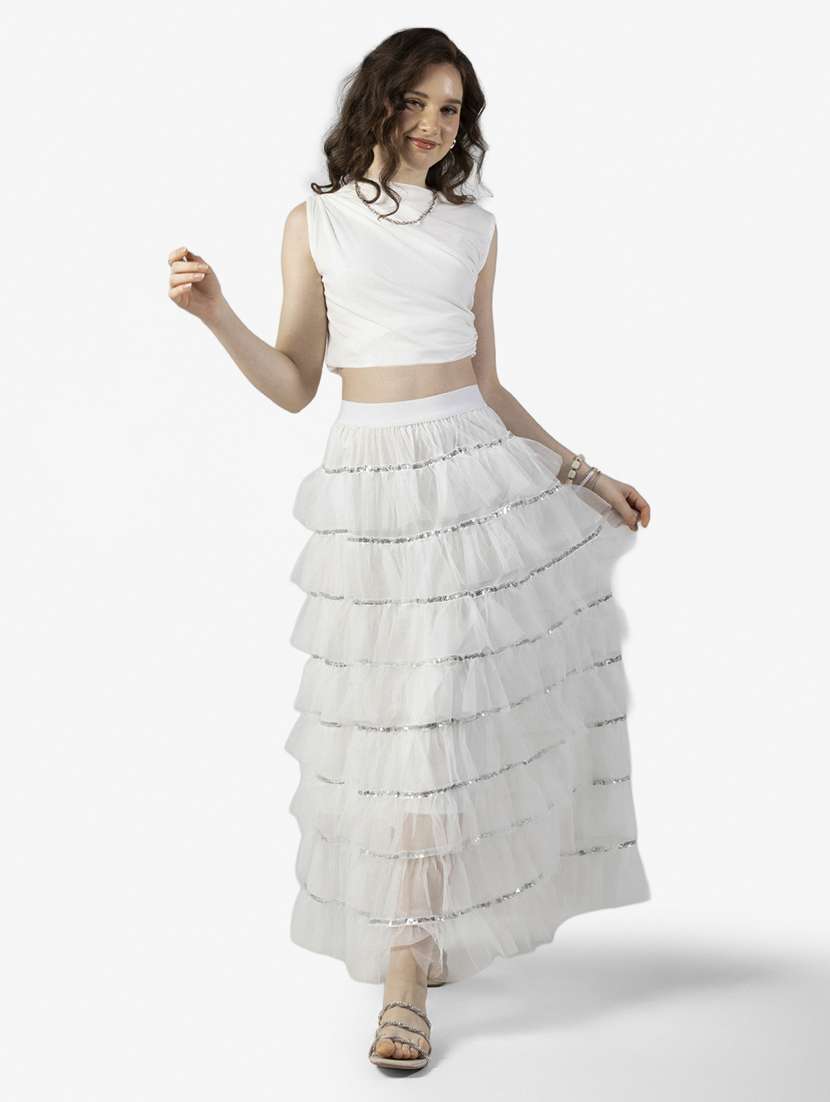 women solid mid rise ruffle maxi skirt - 22363318 -  Standard Image - 3