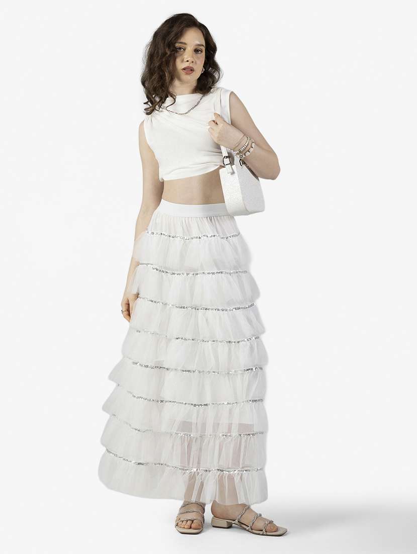 women solid mid rise ruffle maxi skirt - 22363318 -  Standard Image - 5