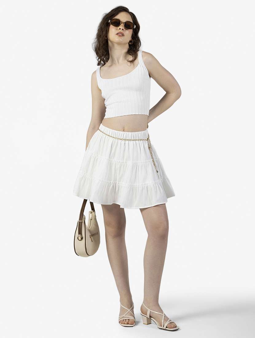 women solid mid rise tiered mini skirt - 22363323 -  Standard Image - 3