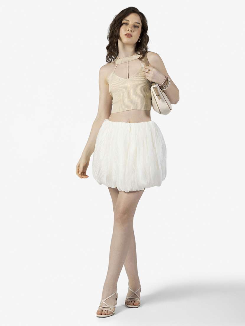 women solid mid rise ballon mini skirt - 22363327 -  Standard Image - 3