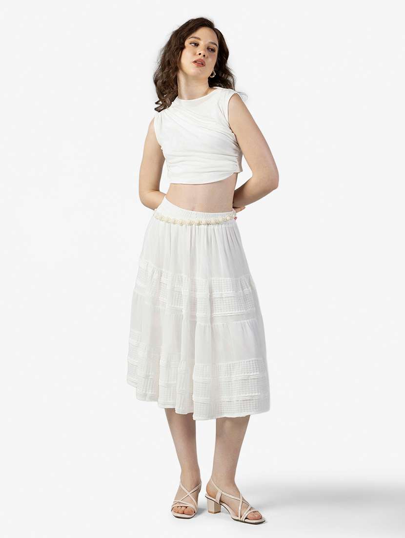 women solid mid rise tiered skirt - 22363330 -  Standard Image - 3