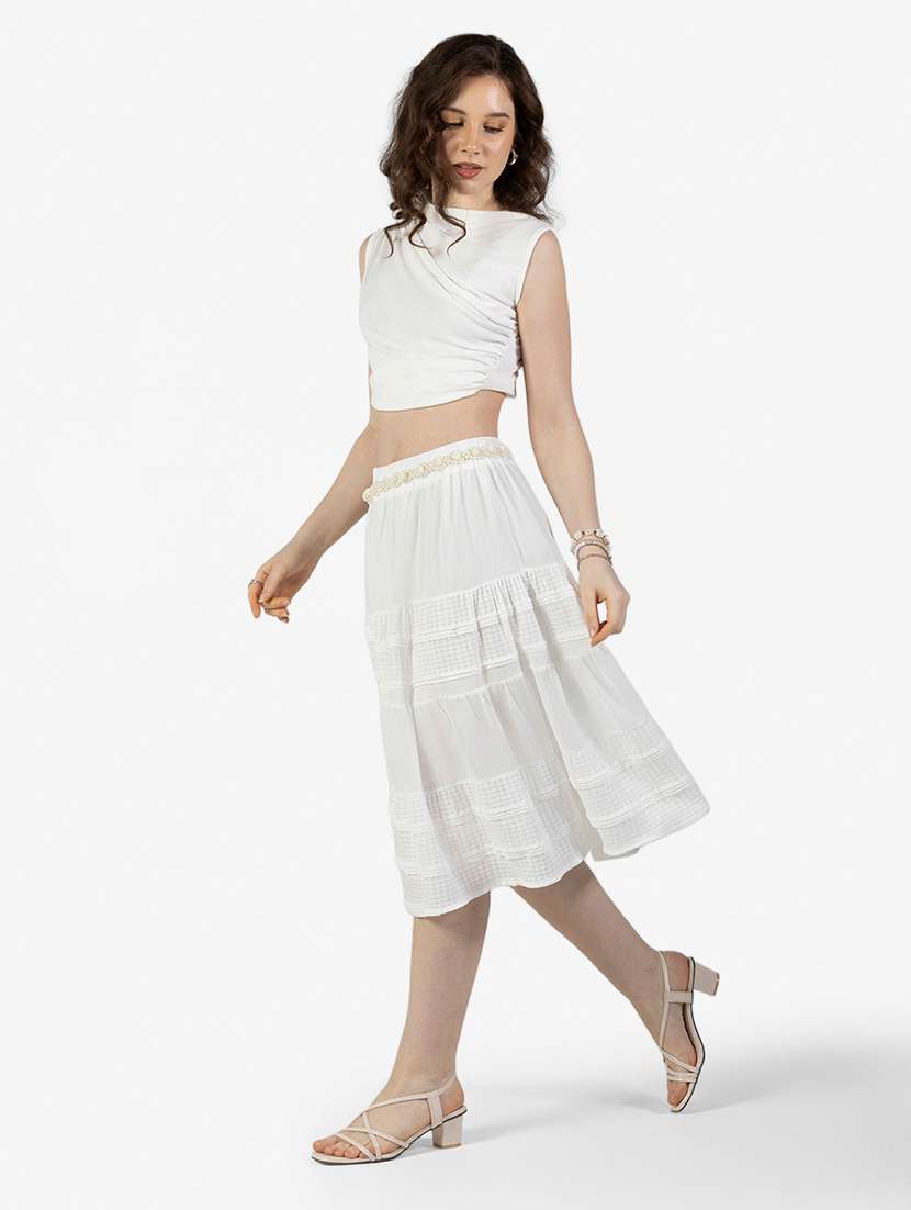 women solid mid rise tiered skirt - 22363330 -  Standard Image - 5