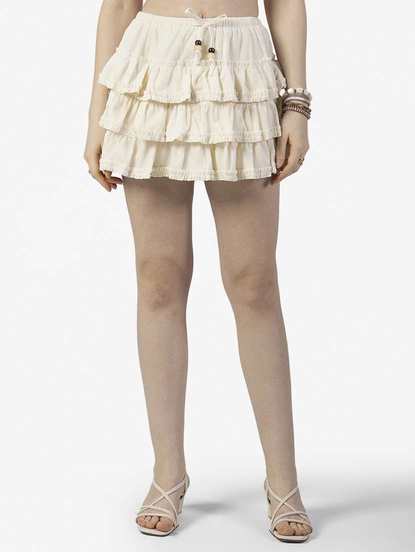 women solid mid rise layered mini skirt