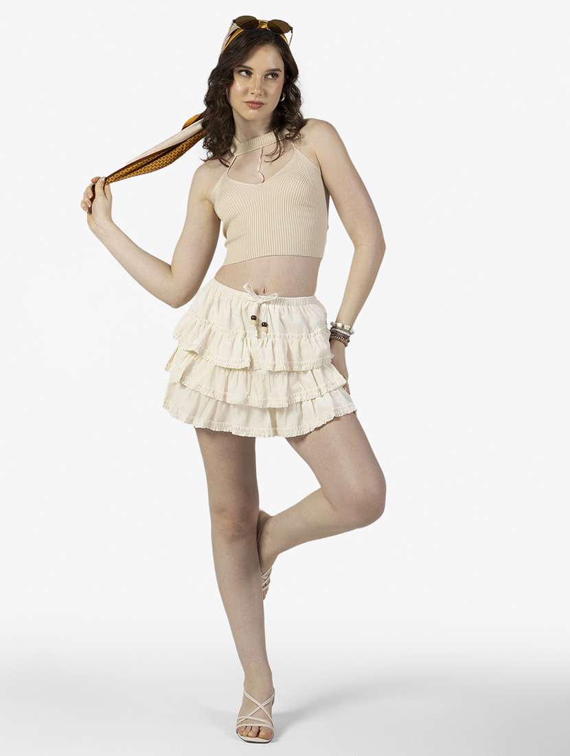 women solid mid rise layered mini skirt - 22363331 -  Standard Image - 5
