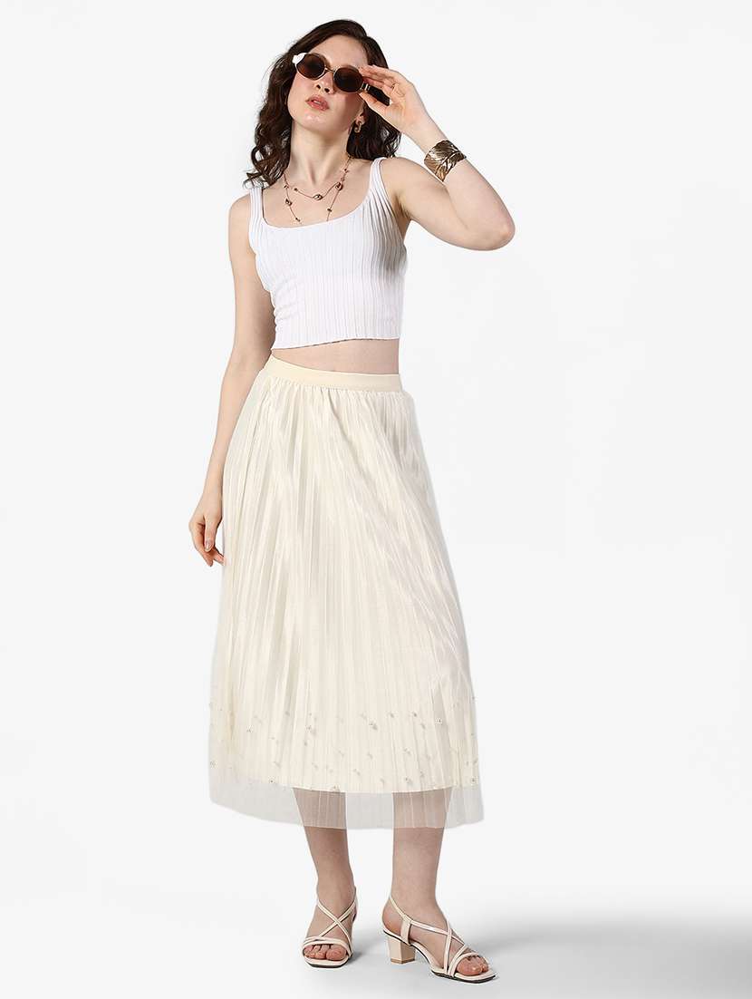 women solid mid rise pleated skirt - 22363333 -  Standard Image - 3