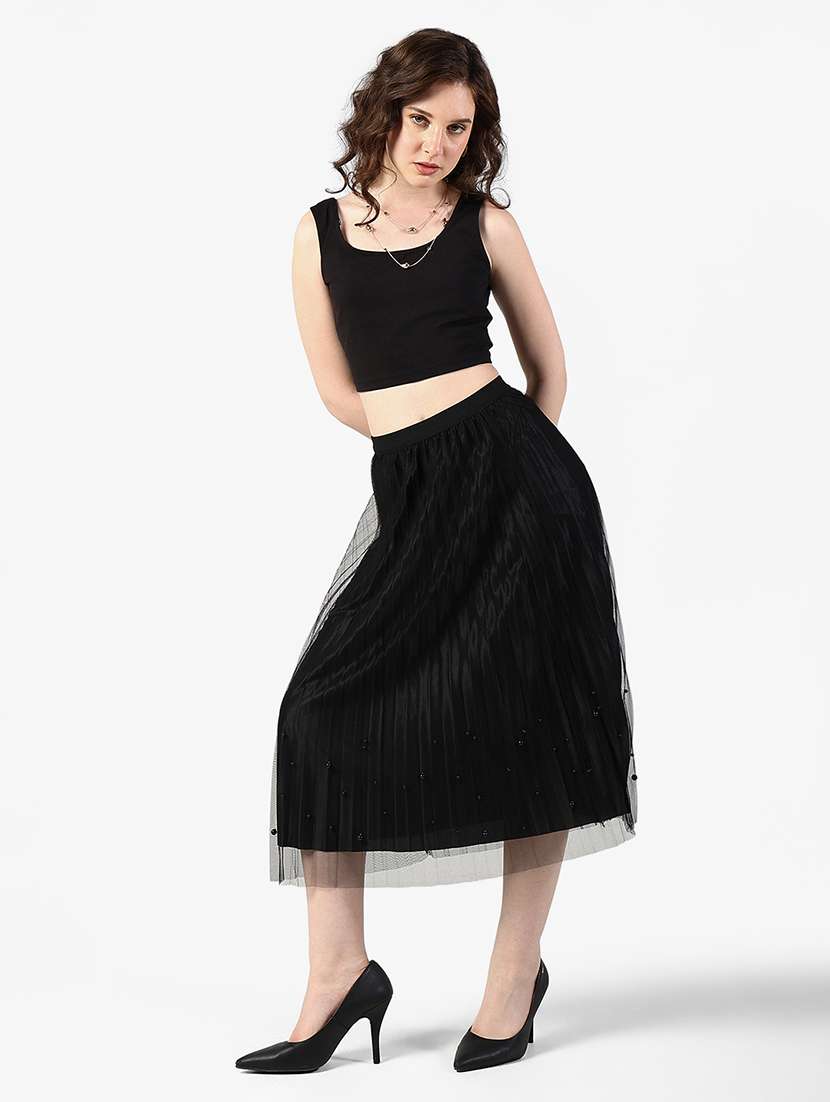 women solid mid rise pleated skirt - 22363334 -  Standard Image - 3