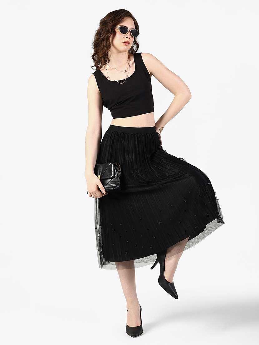 women solid mid rise pleated skirt - 22363334 -  Standard Image - 5